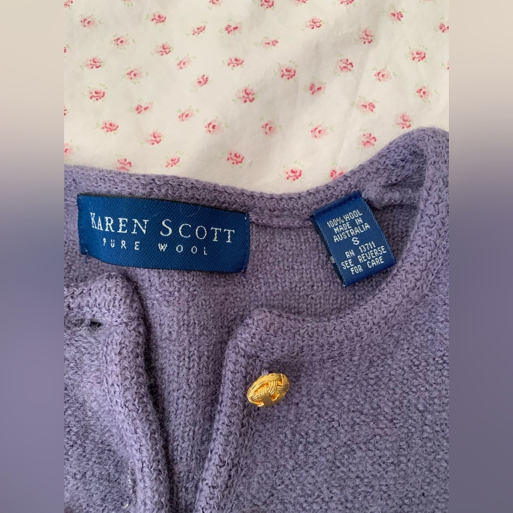 Karen Scott Lavender Wool Sweater with Gold Accent
